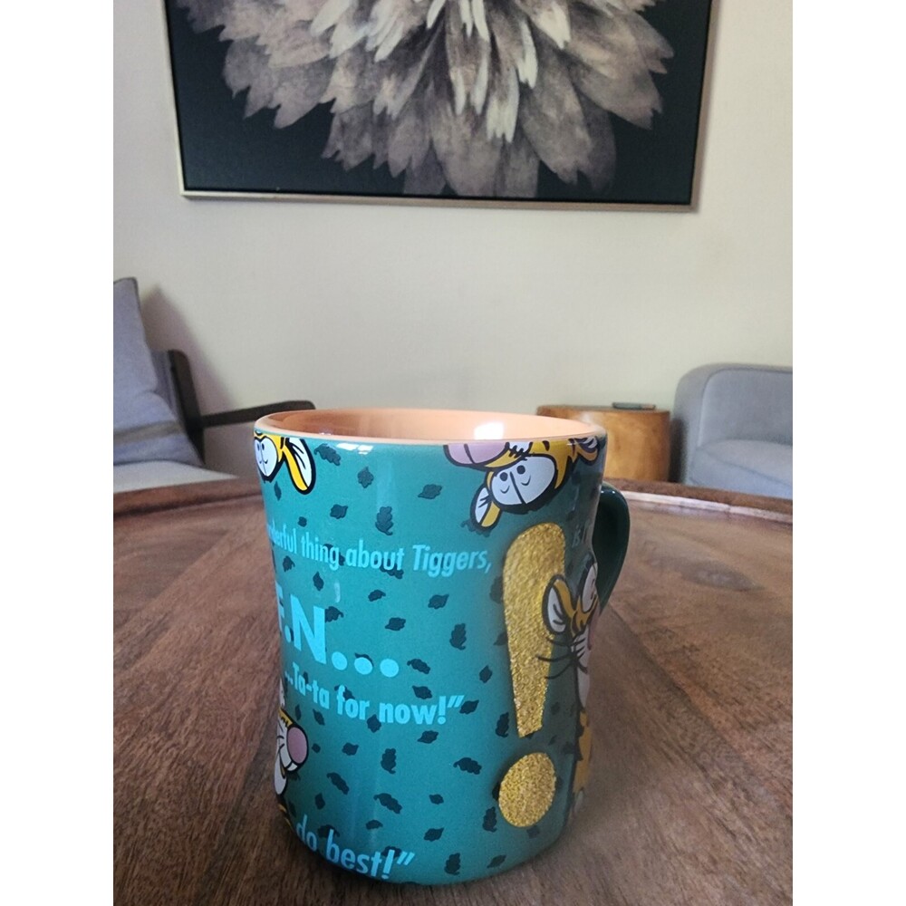 Tigger Mug RARE Disney Winnie the Pooh Green Embossed & Glitter Coffee Cup Tea - Picture 5 of 7